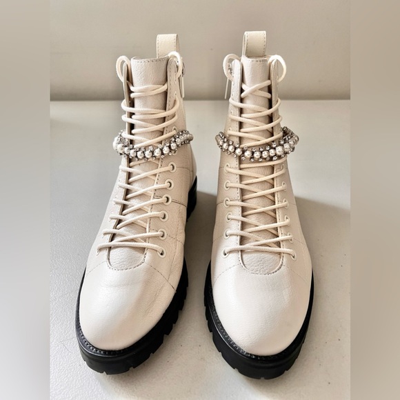 Worn Once Jimmy Choo Calf Skin Crystal Embellished Cruz Combat Boots White Sz 37 - Picture 4 of 12